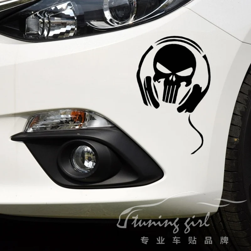 Car Stickers Skulls Ghost Rider Devil Headphone Creative Decals For Tail Window Waterproof Auto Tuning Styling 18*12cm D15