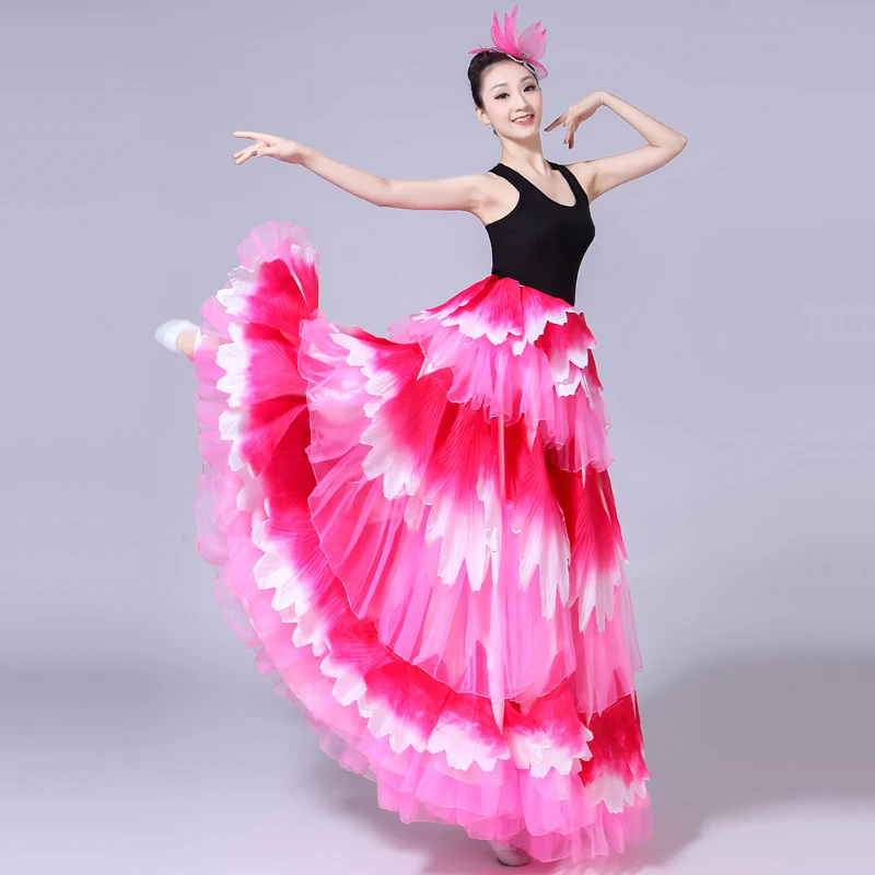 Female Opening Dance Flamenco Bust Skirt Stage Flower Petal Big Swing Skirt Costume Adult Women Performance Costume Suit H582