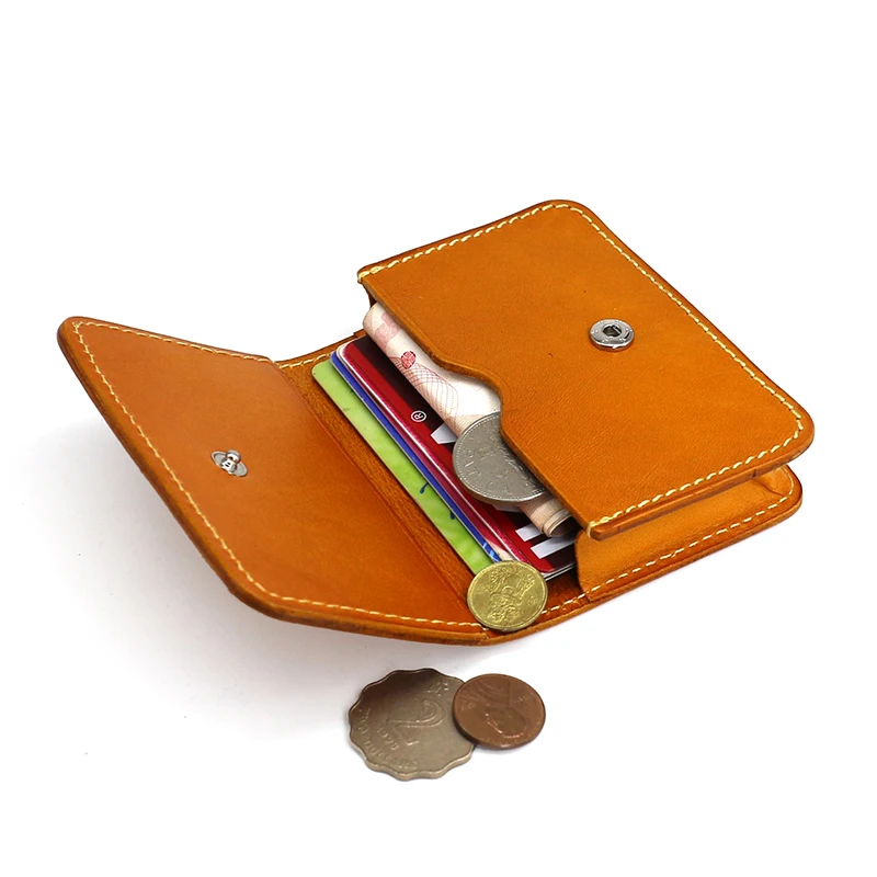 Business Card Bag Genuine Leather Luxury Vintage Credit Card Wallets Retro Mini Hasp Coin Purses Small Money Bag