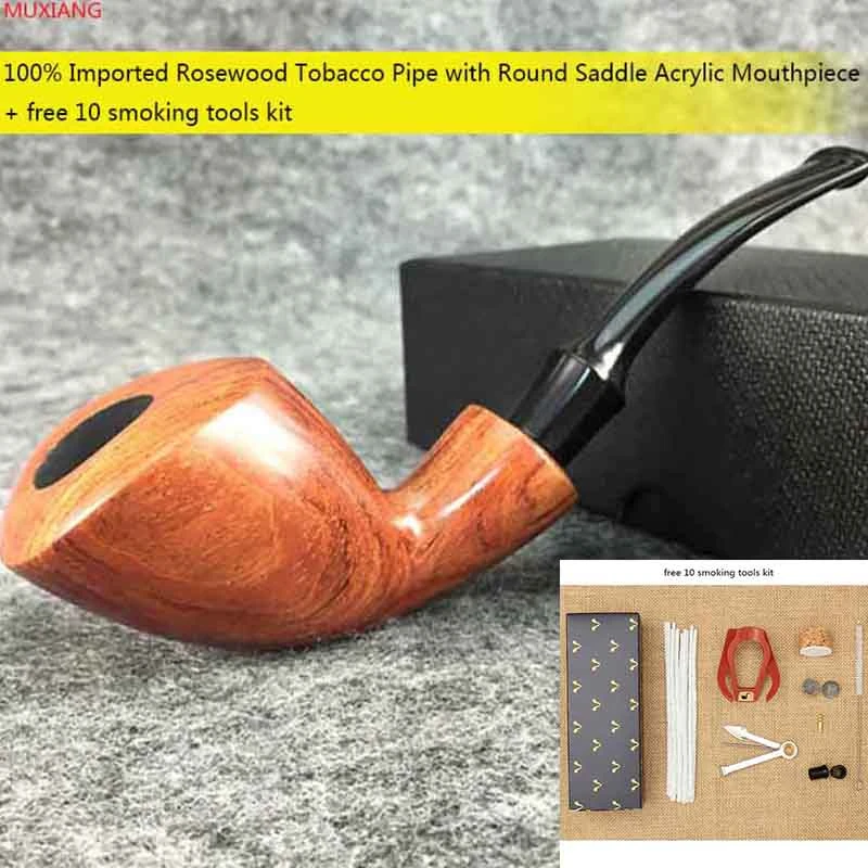 RU- MUXIANG 10 Tools Kit  Kevazingo Wood Bent Tobacco Pipes for New Smokers 3mm Filters Men Smoking with Bent Stem ad0027