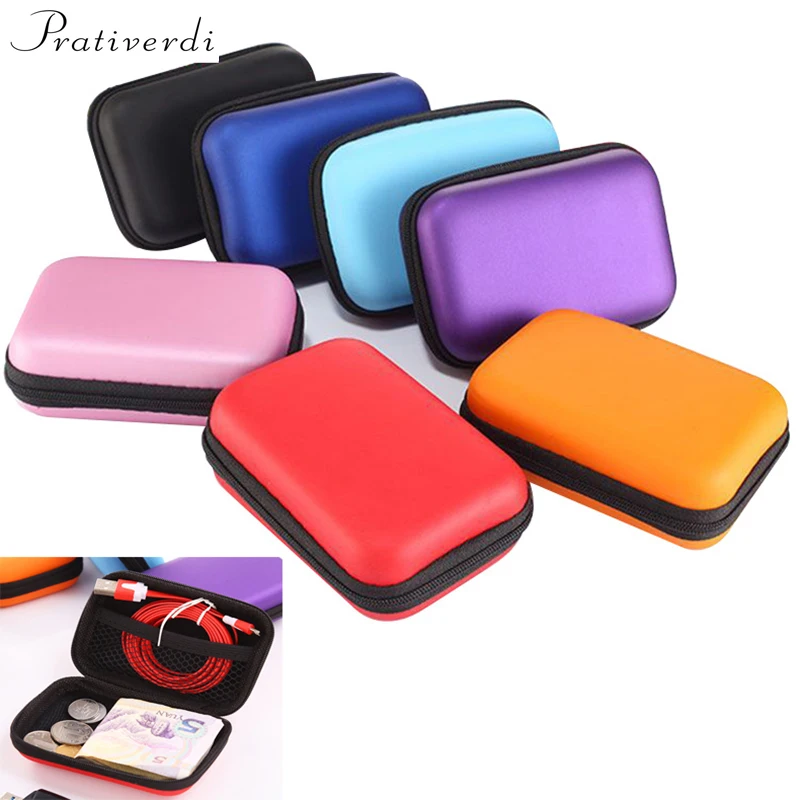 Zippered Lock Hard Earphone Case Leather Headphone Storage Bag Protective Usb Cable  Portable Travel Organizer