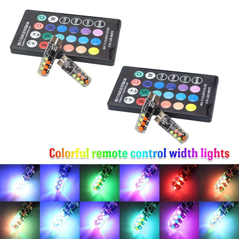 4pcs T10 W5W LED COB RGB LED Bulb With Remote Control Silicone Shell Strobe Flash Multi Colorful Mode Auto Driving Lights Wedge