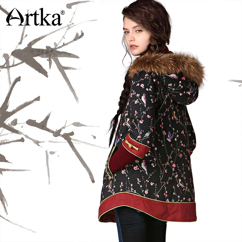 ARTKA Autumn Women\'s Jacket 2018 Winter Parka With Hood Ethnic Warm Outerwear Female Fur Parka Thick Cloak Jacket Coat MA11343D