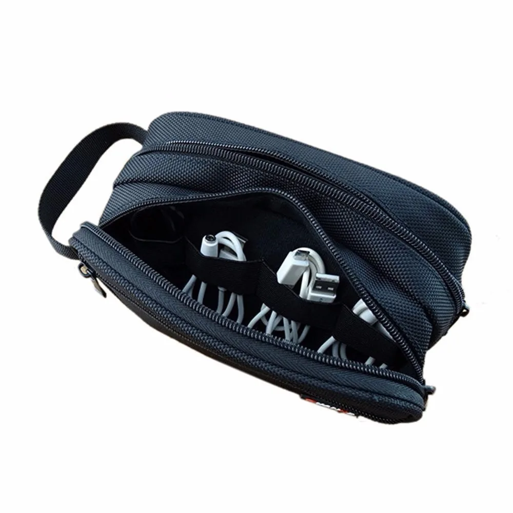 GUANHE نايلون اكسسوارات منظم أدوات للعناية الشخصية حقيبة تعبئة حافظة مزدوجة طبقة إلكترونيات حقيبة حمل أسود للقرص الصلب