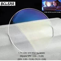 BCLEAR nuevo 1,74 lentes finas antirayos azules de alto índice lente de visión única miopía bloqueo de luz azul gafas de protección de ojos caliente