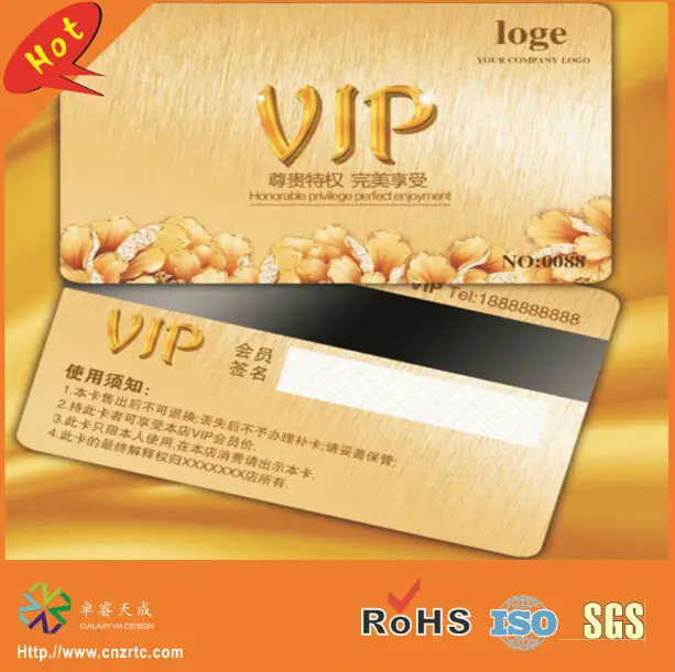 special high grade fancy magnetic strip panel gold plastic vip card