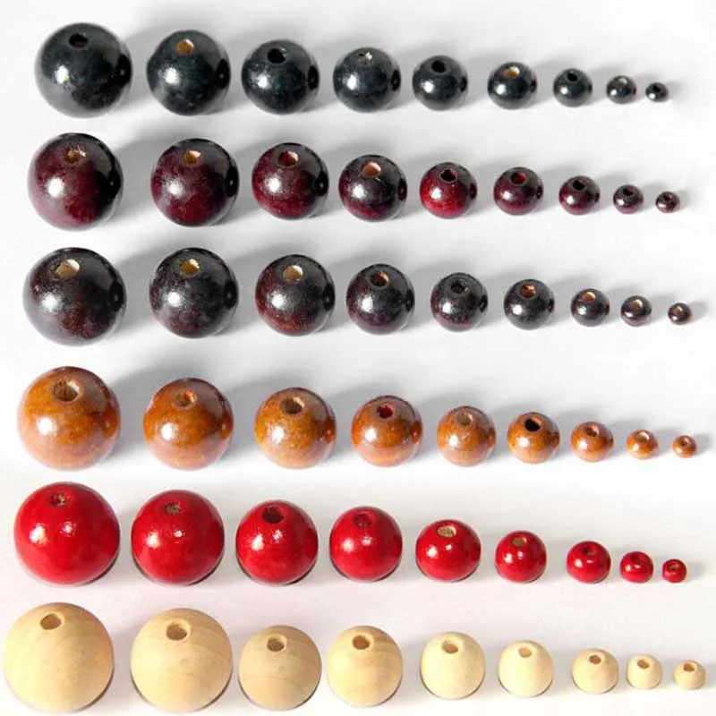 100pcs/lot 4 6 8 10 12 14 16 18 20mm Natural Wood Beads 5 Colors Eco-Friendly Round Ball Spacer Beads for DIY Jewelry Making