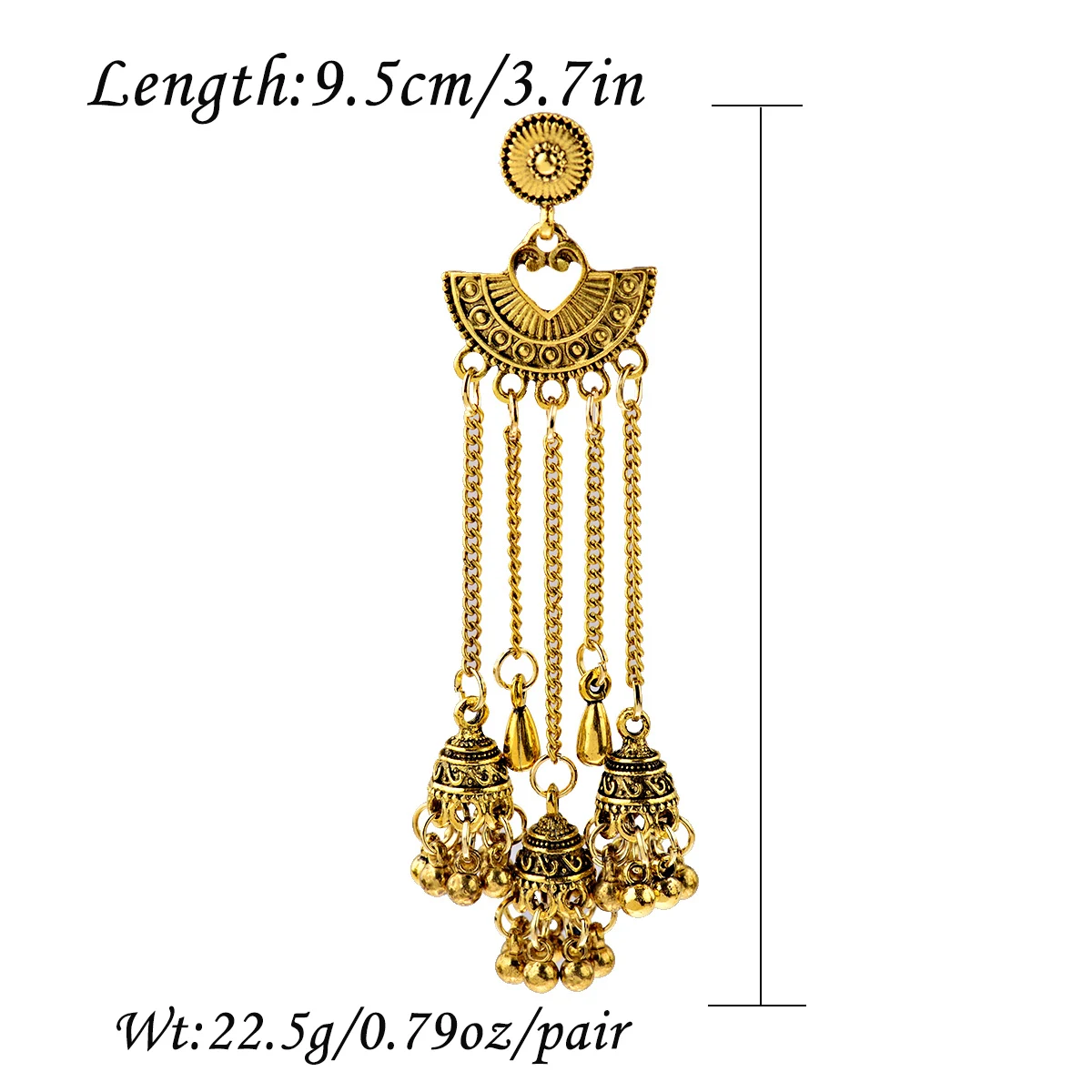 Egypt Turkish Classic Antique Women\'s Geometric Alloy Long Chain Tassel Jhumka Earrings 2024 Bohemia Indian Dangle Drop Earrings