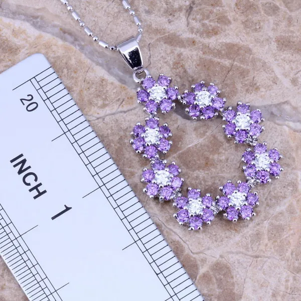 Stunning Purple Cubic Zirconia White CZ Silver Plated Jewelry Sets Earrings Pendant Ring Size 6 / 7 / 8 / 9 / 10 S0149