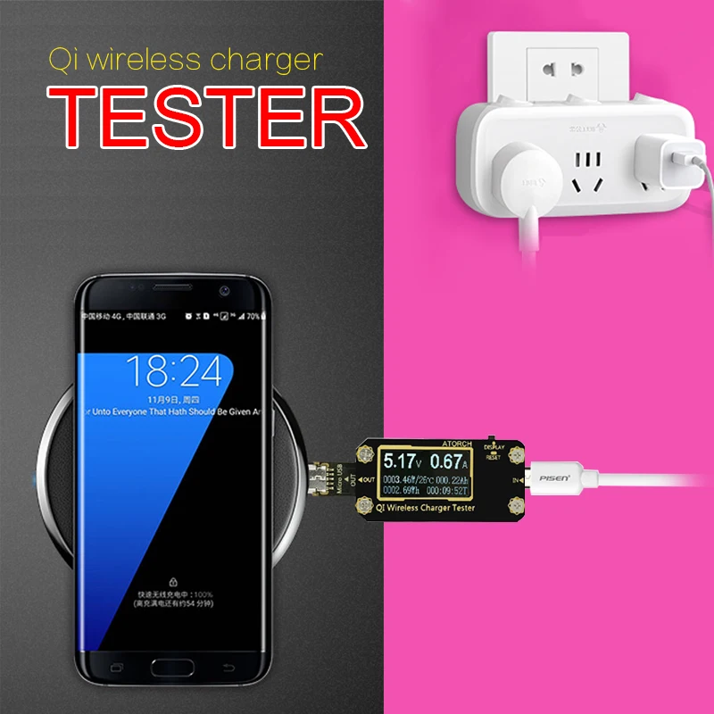 QI Wireless Charger Micro USB Tester Voltage ammeter SAMSUNG S8 S6 Edge S6edge+ Plus S7 S7Edge Note5 iphone 8/8 plus/Iphone X