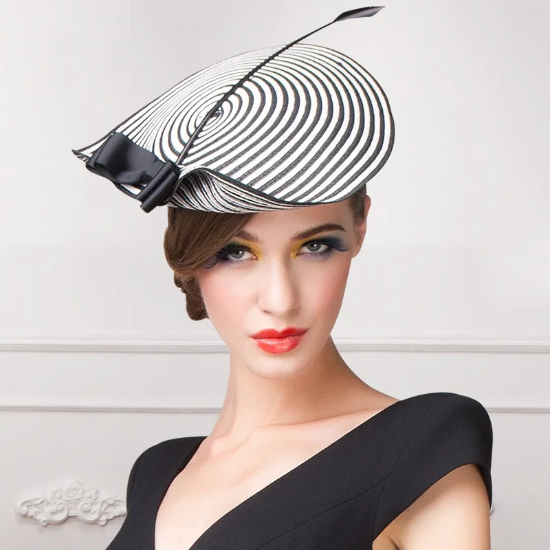 New British Fashion Stripe Hat Party Elegant Gift Hat Club Personality Bonnet Lady Church Cap Female Students Travel Hat B-7492