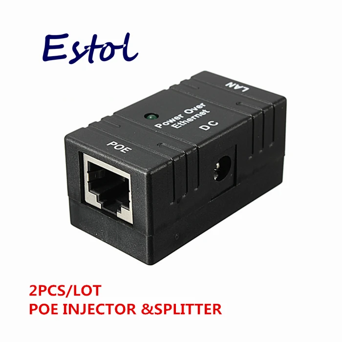 Estol 2 pcs/lot RJ45 Connector POE Injector Power over Ethernet Adapter For IP  Camera,IP Phone,CCTV AP power supply