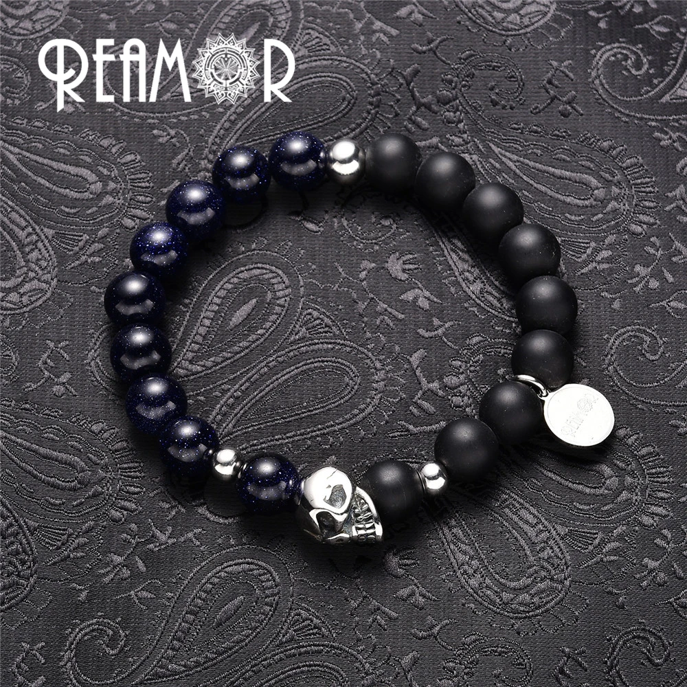 REAMOR 5pcs Stainless Steel Punk Skull Head Bead 2mm Small Hole Beads Charms for Men String Beaded Bracelets DIY Jewelry Making