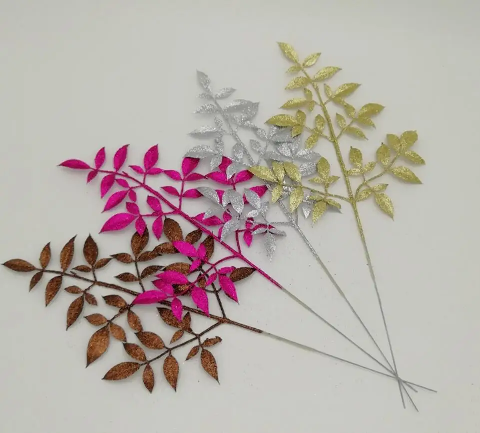 20pcs Glitter Powder Peppermint Mint Leaf Branch Flower Arrangement For Wedding Christmas Party Tree Venun Hanging Decoration