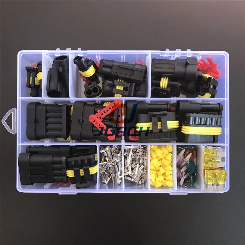 242 Pcs Superseal AMP Tyco Waterproof 12V Electrical Wire Connector Sets Kits with Crimp Terminal and Car Fuse small medium size