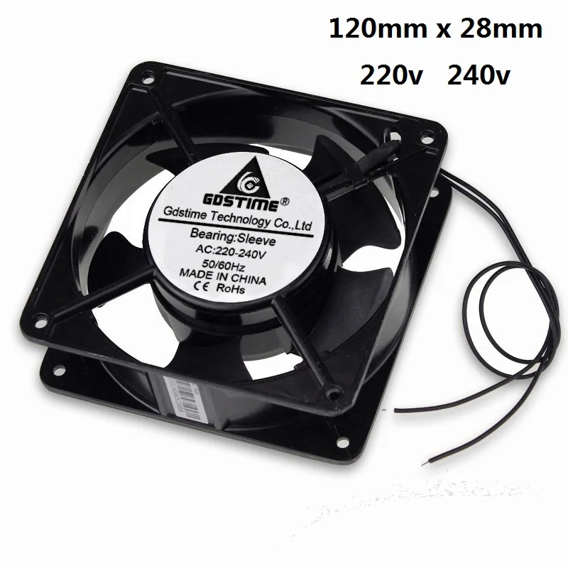 

100 pcs Gdstime 120mm Metal Exhaust AC Cooling Fan 12cm AC Fan 220V 240V 120x120x38mm 2-Wire Without Connector 12038s