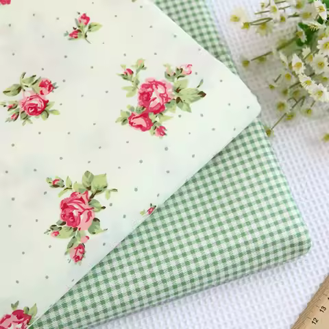 width 160CM*50CM Rustic rose grid cotton fabric rose green grid bedding Pillowcases Curtain baby sewing quilt patchwork fabric