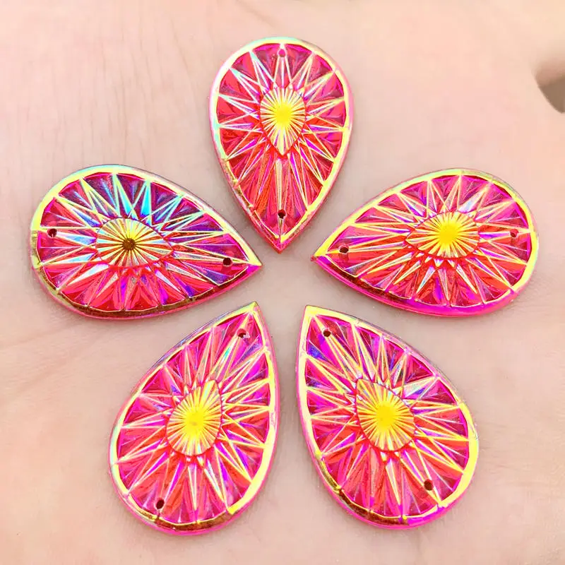 DIY 12pcs 20*30mm Drop Rhinestones Flat Back Gems Crystal Resin Stones Sewing Beads for Clothes Wedding decoration -HA17