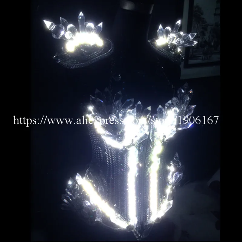 New Design Led Luminous Sexy Women crystal Party Dress Led Light Growing Stage DS Costume Clothes Dance Wear For Event Supplies