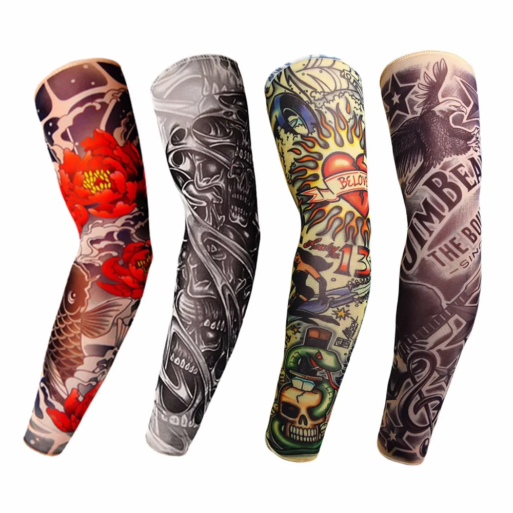 

HKUCO Nylon tattoo cuffs Unisex Slip On Sunscreen unique fake Tattoo Arm Sleeves Kit -4 pce