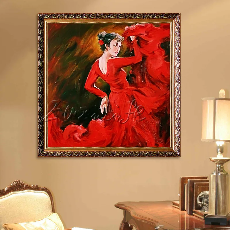 

Spanish Flamenco Dancer painting - latina, woman Oil painting on canvas hight Quality Hand-painted Painting latina painting Red