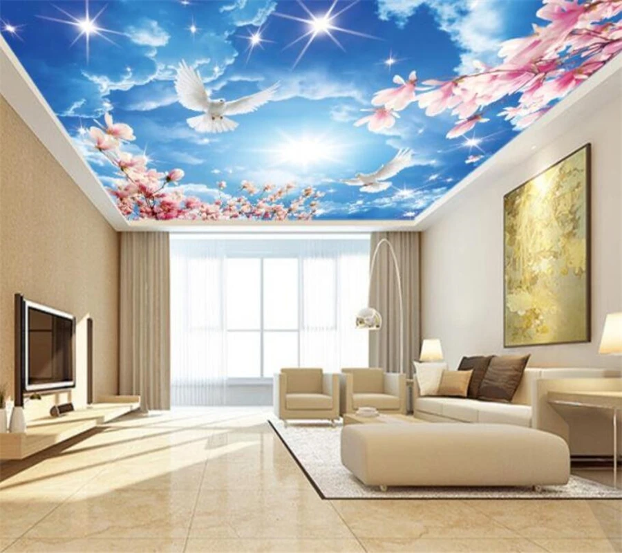 Custom wallpaper 3d murals papel de pared simple blue sky white clouds peach ceiling mural living room bedroom ceiling wallpaper