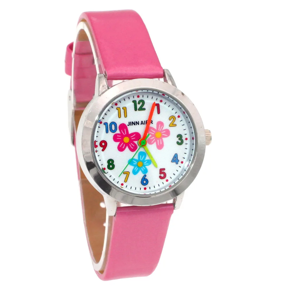 นาฬิกาเด็กหญิงเล็กๆความงามดอกไม้ควอตซ์นาฬิกาคุณภาพสูงเด็กนาฬิกาหนังเด็กชุดของขวัญ