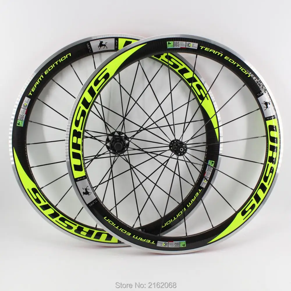 Brand New green color 700C Racing Road bike 50mm clincher rims bicycle 3K carbon wheelset with alloy brake surface