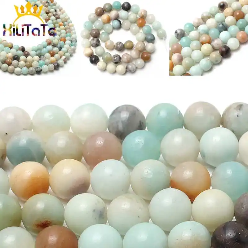 Natural Colorful Amazonite Stone Beads Round Loose Spacer Beads For DIY Jewelry Making Bracelets Necklace 15inches 4/6/8/10/12mm