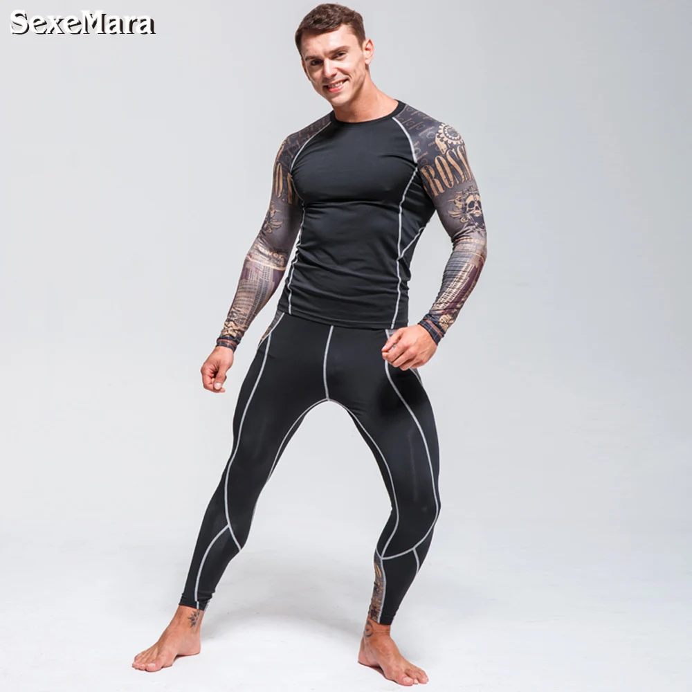 DaFeiBang männer Thermische Unterwäsche Set Compression Trainingsanzug Rashgard Fitness Thermo MMA Gym Sport Anzug männer Lange Unterhosen