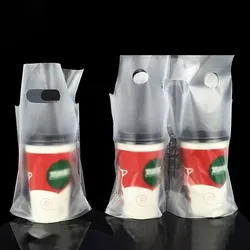 Disposable Cup Bags Coffee Doggy Bag Take-away Drinking Packing Tools Pastic Double Cups Carrier Bottle Handbag 50pcs