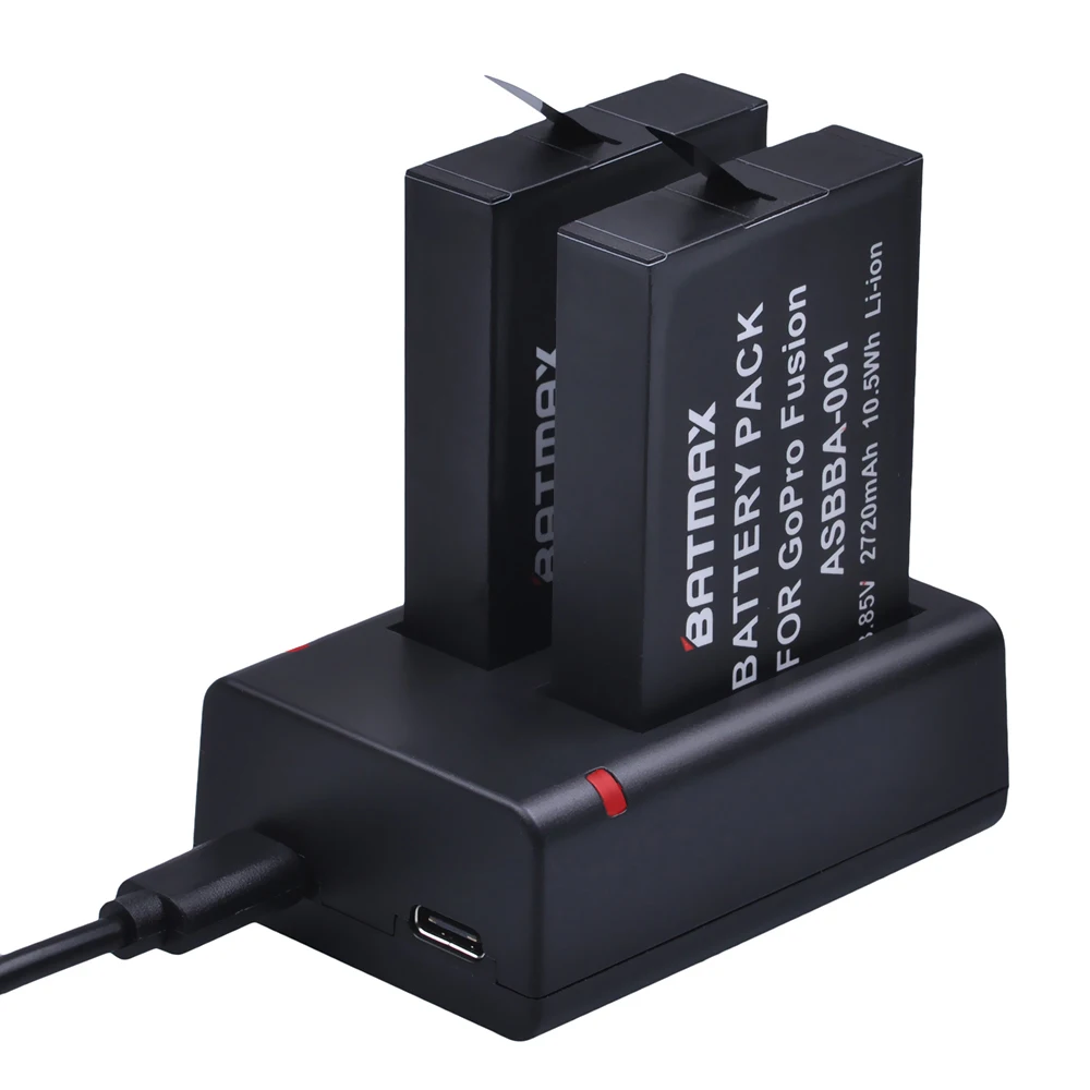 Batmax 2 cái 2720 mAh GoPro Fusion Pin Batteriers + USB Kép Sạc đối với Gopro Fusion Độ Action Máy Ảnh