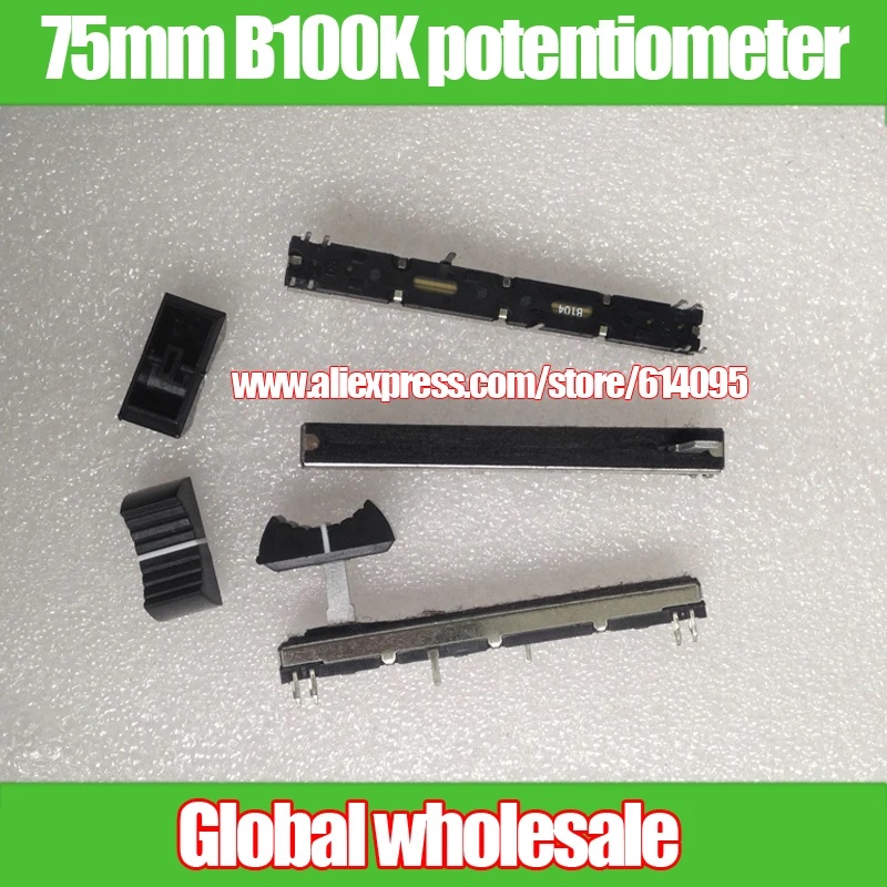 5pcs 75MM Long Black Side Mixer Slide Potentiometer Slider B100K B104 / Two-channel Stereo Fader Can Replace Panasonic Faders