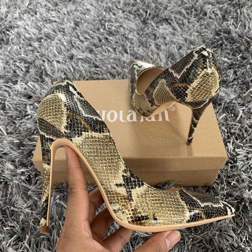 12/10/8CM Sexy Embossed Snake Pattern Women Pointed Toe High Heels Ladies Slip On Stiletto Pumps Fashion Woman Night Club Shoes