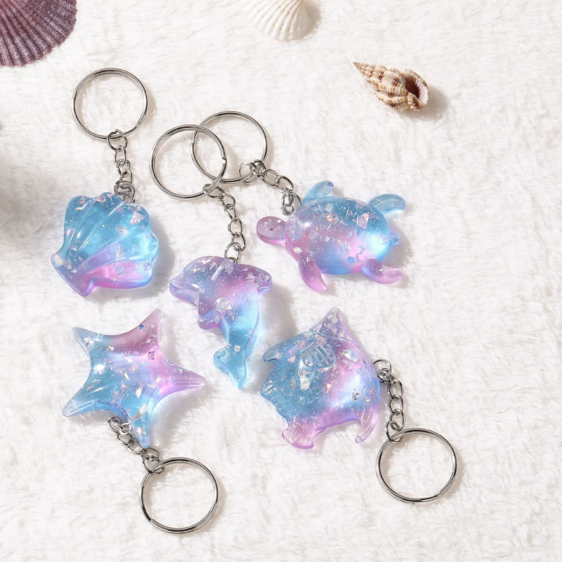 1PC  Summer ocean style multi kinds sea animals  Keychain  glitter flatback resin pendant necklaces charms for woman