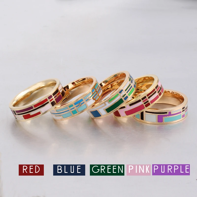 New Arrival Red Rings for Women Birthday gift Fashion Pretty Charm Multicolor Enamel Ring pcjz015