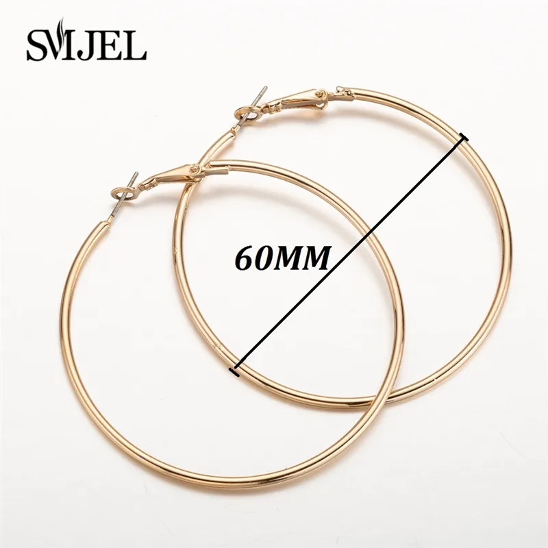 SMJEL Trendy Large Hoop Earrings Big Smooth Circle Earing Basketball Brincos Celebrity Brand Loop Earring for Women Jewelry 2020