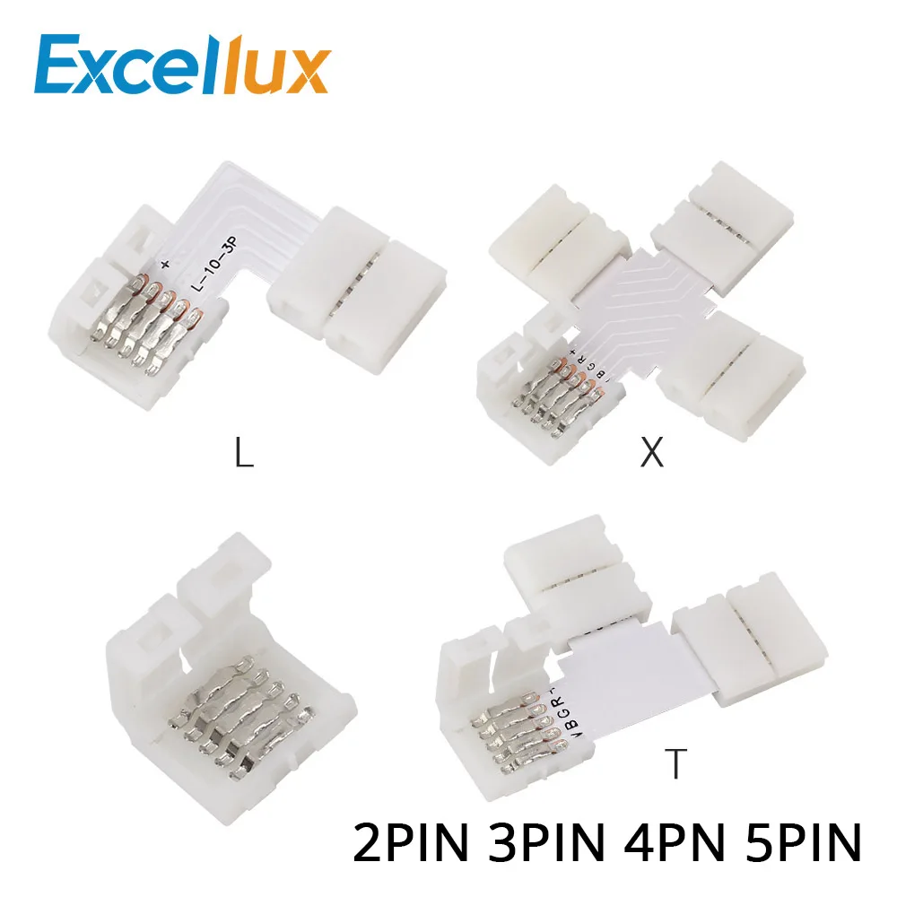 5Pcs 2PIN 3PIN 4PIN 5PIN Gratis Solderen Geleid Connector 10Mm L / T / X Vorm Hoek Connector voor Led Strip Licht Rgb Rgbw Rgbww