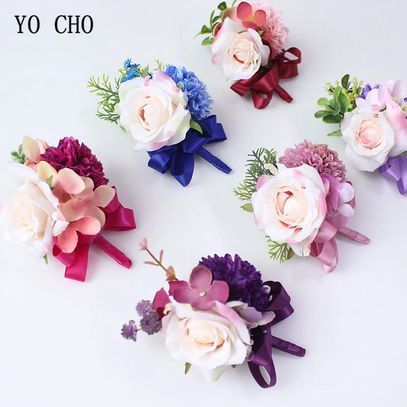 HÌNH CHO Cô Dâu Boutonnieres Handmade Cổ Tay Hoa Cưới Xanh Corsages Lụa Hoa Cẩm Tú Cầu Hoa Hồng Phù Dâu Trang Trí Chân Cổ Tay Hoa Mới