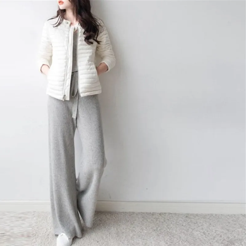 Women Pants 2020 New Winter Soft Waxy Comfortable High-Waist Cashmere Knitted Trousers Female Solid Color Casual Wide Leg Pants