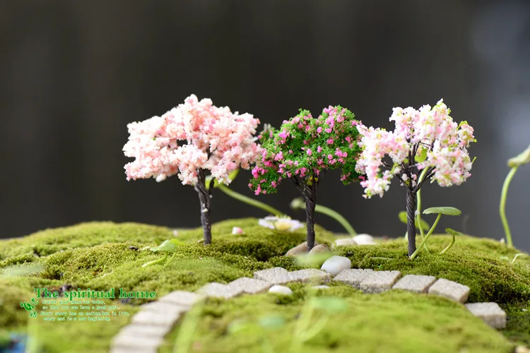 Micro krajobraz układ symuluje choinki symuluje Cherry Blossom Romanticflower Fairy Garden miniatury