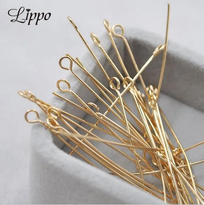 50pcs 0.5*45mm Real Gold plated 9 Shape Pins Connector Copper 9 Needles Beads Material Eye Hole DIY Jewerly Accessories