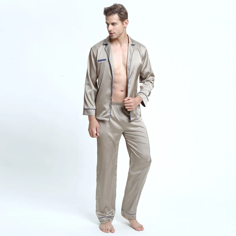 Mens Silky Satin Pajama Sets with Long Pants  Sleepwear Home Wear Loungewear for Men