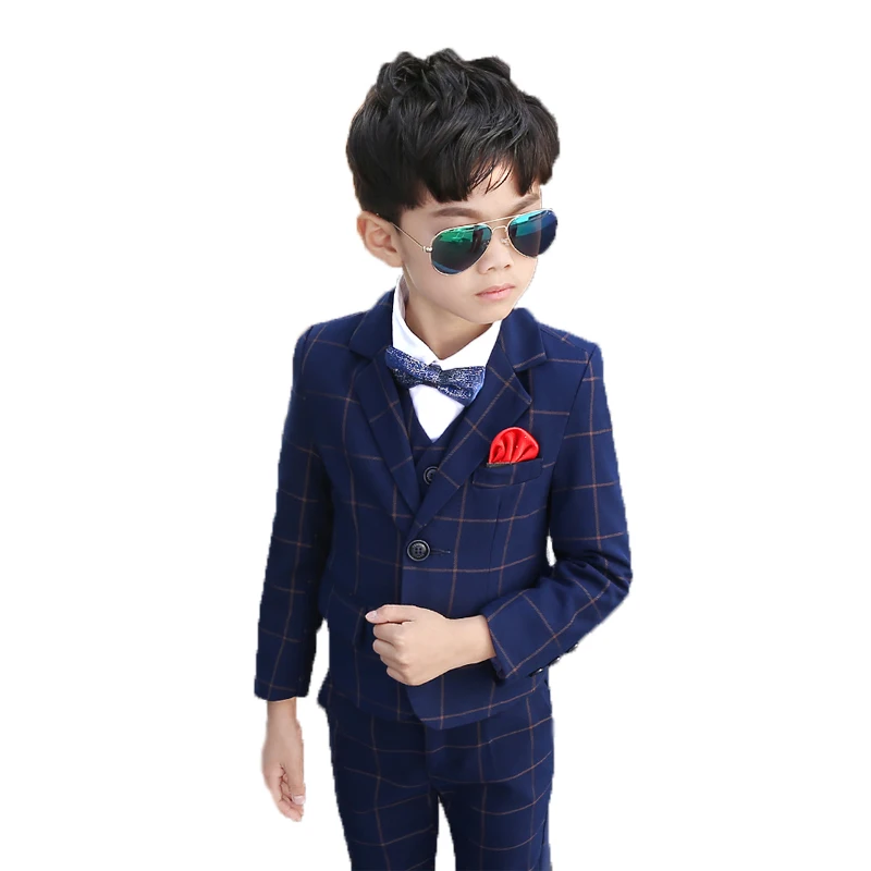 

Kids Weddings Suit Formal Blazer+Vest +Pants+Tie 4Pcs Flower Boys Prom Party Tuxedo Birthday Dress Children Performance Costume