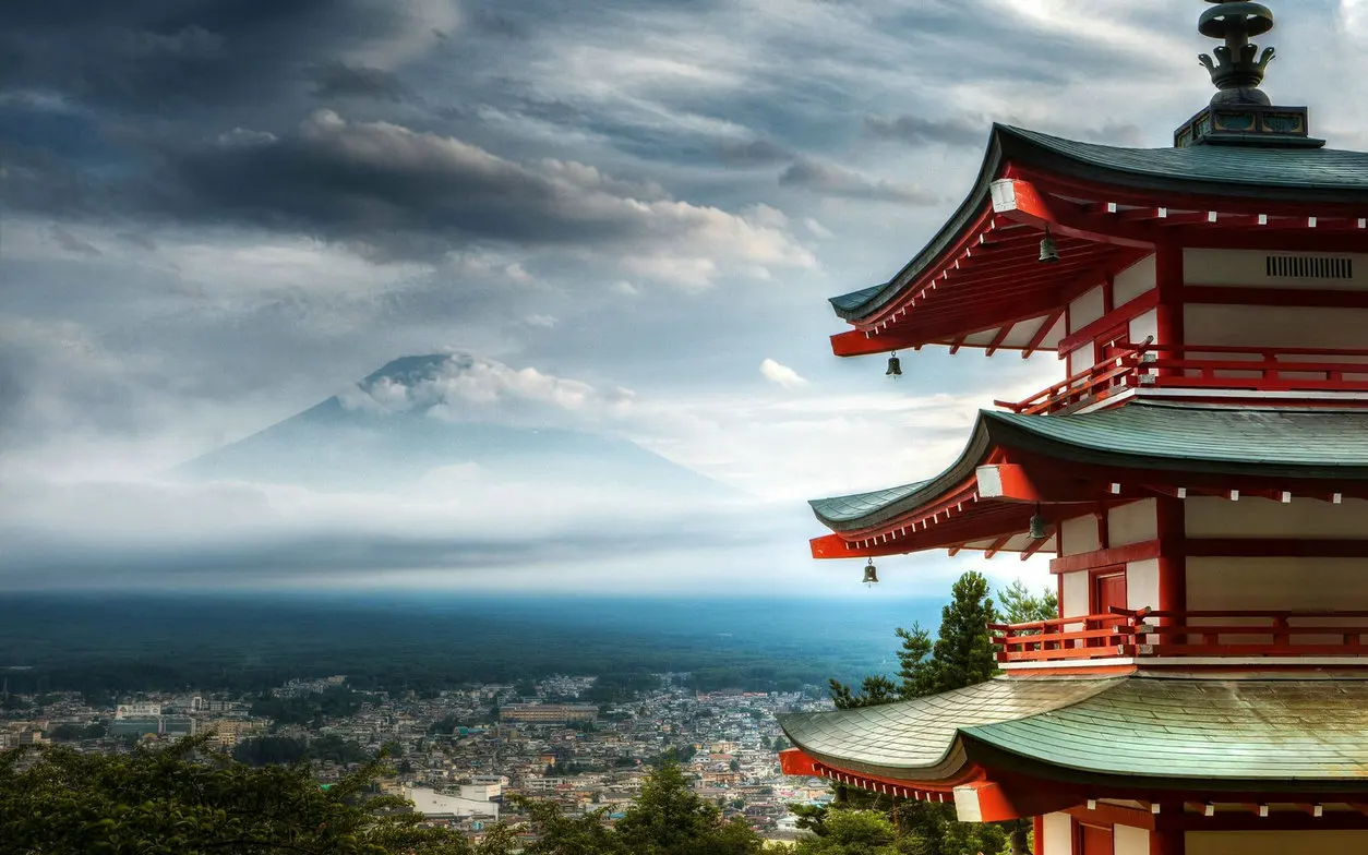 

Mount Fuji Clouds Village Temple photography studio background High quality Computer print scenic backdrop