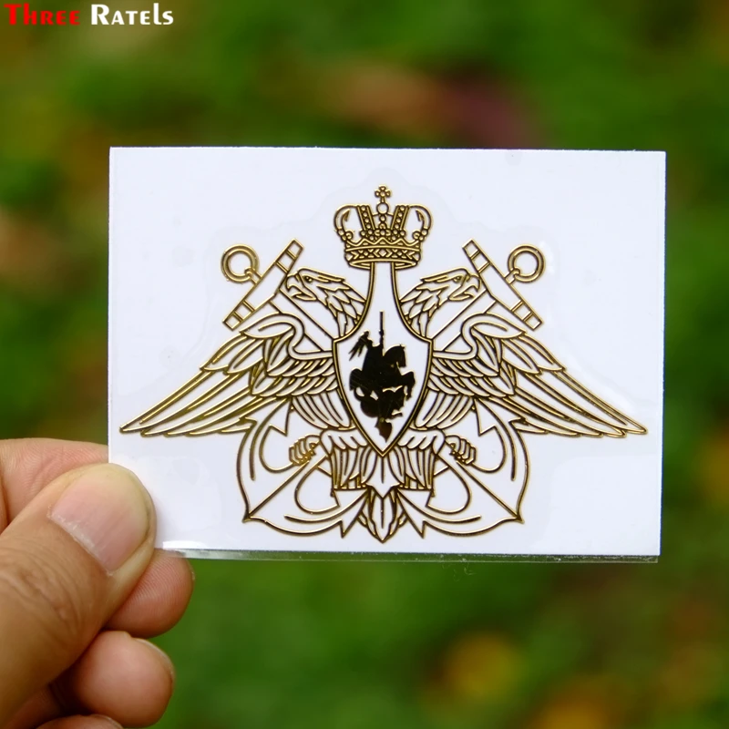 Three Ratels MT-029# 54*80mm Navy Of The Russian Federation Russia Two-headed Eagle Metal Golden Nickel Car Sticker