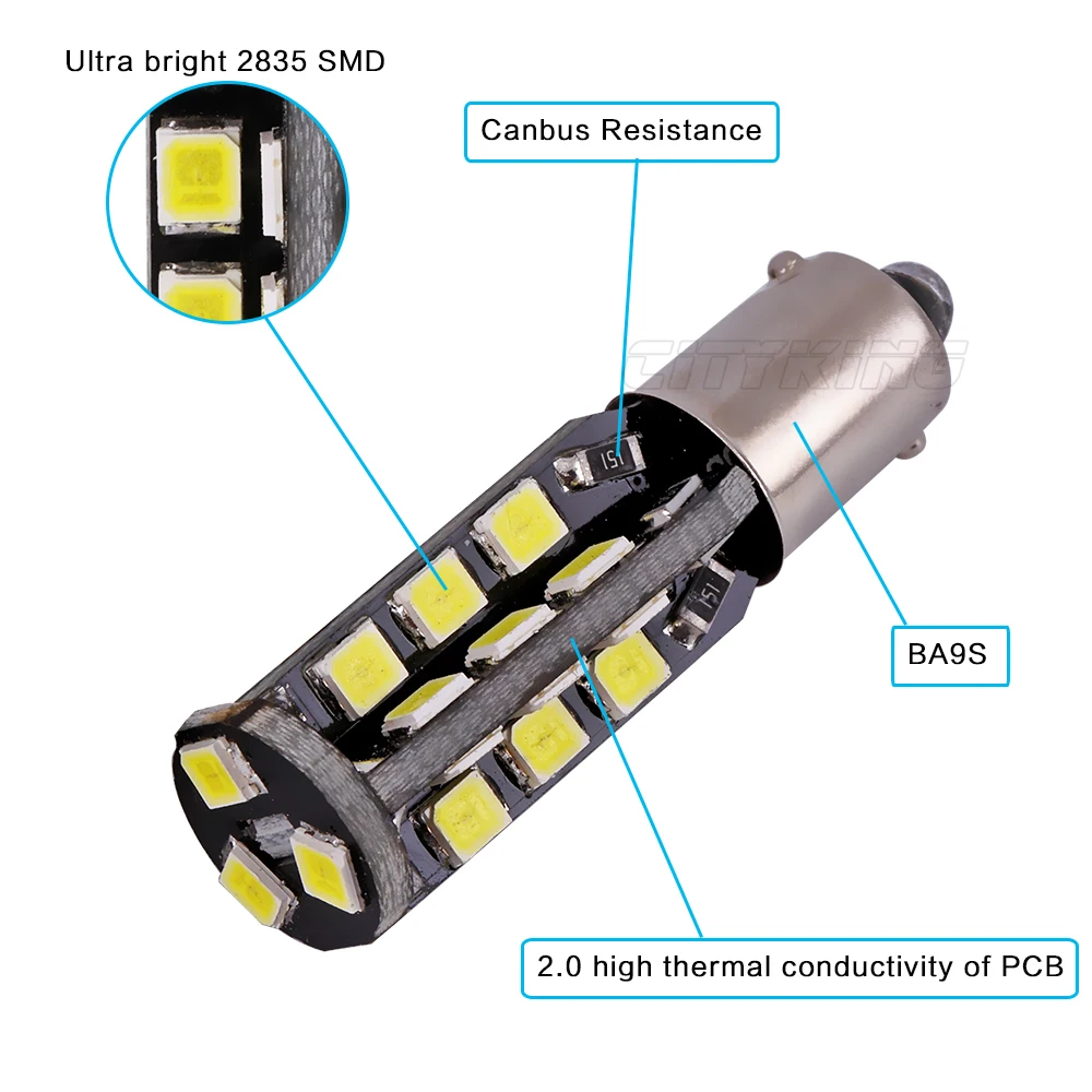 2 Stuks Canbus Ba9s Led 27smd 2835 Auto Bay9s Bax9s T4w W5W Smd Foutloos Bollen 12V Signaal Lamp kentekenplaten Klaring Lichten