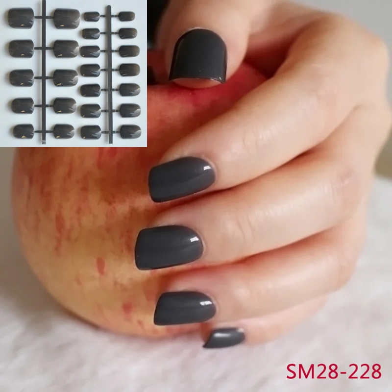 Grey Black False Nails Full Paste Cover Press On Nail Acrylic Nails Tips Square Professional Short Nail Shop Dedicated Supply