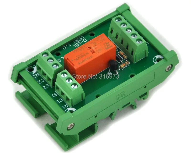 Bistable DPDT 8 Amp Relay Module, DC5V Coil, with DIN Rail Carrier Housing