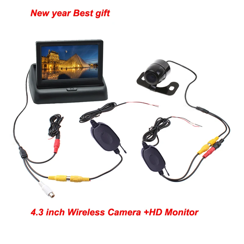 

Promotion Car Rearview Backup Camera System Wireless Waterproof Reversing Camera + 4.3" TFT LCD Monitor with two video in HD